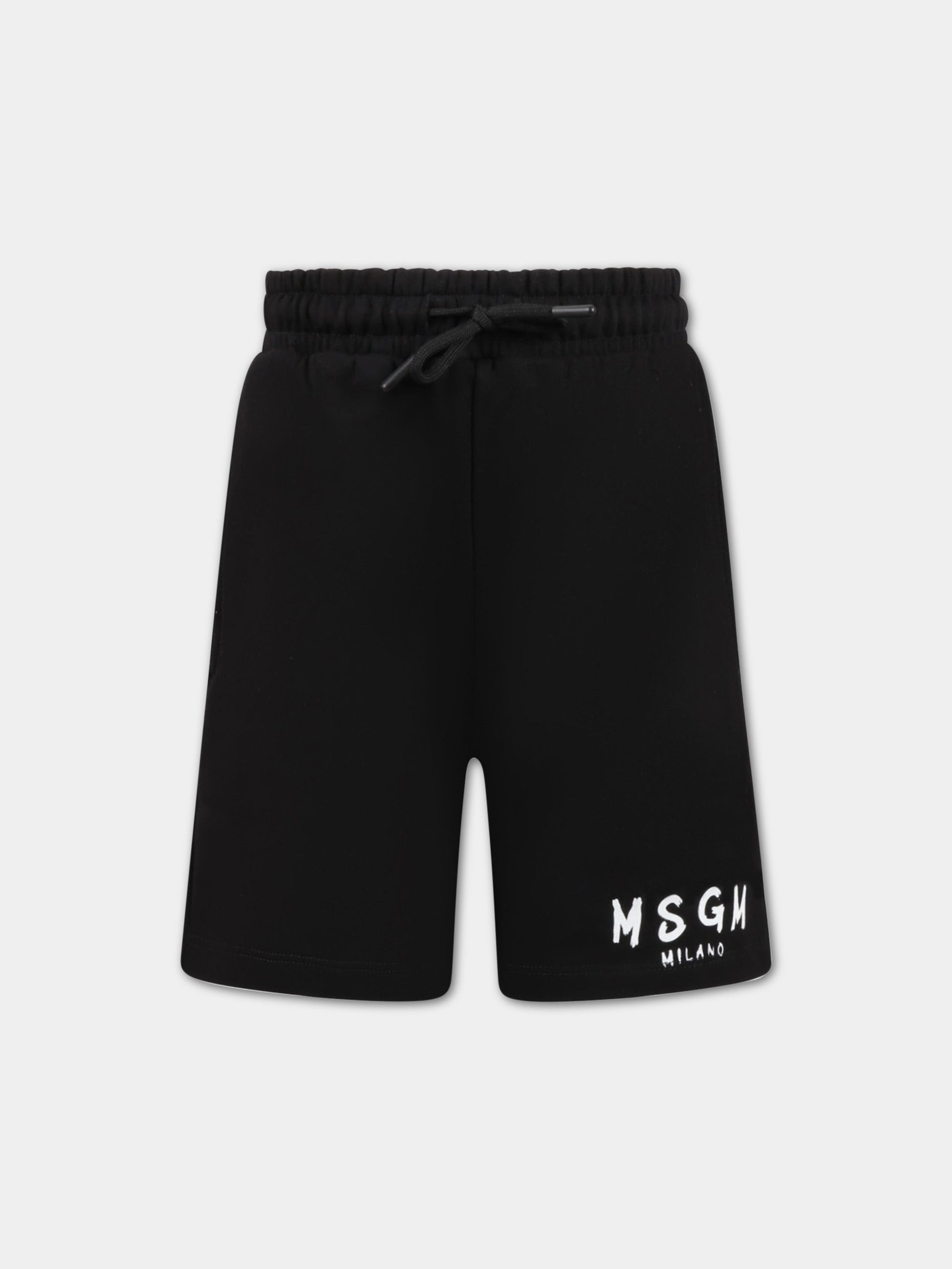 Shorts neri per bambino con logo bianco,Msgm Kids,MS029331 110