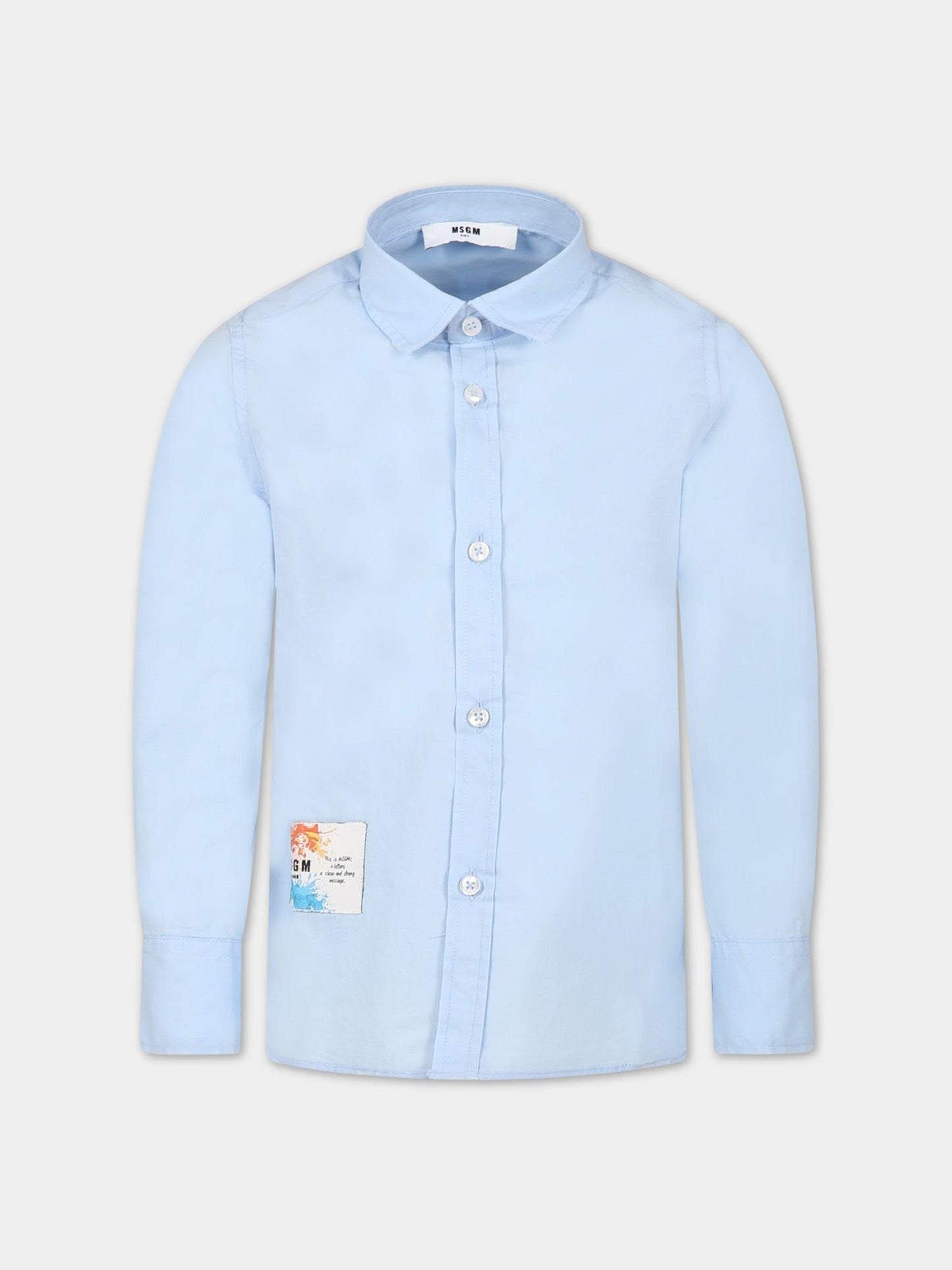 Camicia celeste per bambino con logo,Msgm Kids,MS029557 050