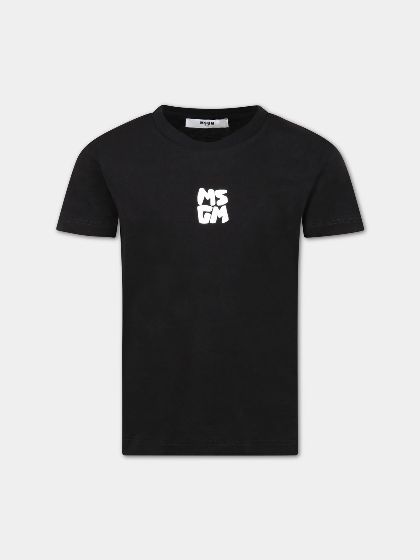 T-shirt nera per bambino con logo bianco,Msgm Kids,MS029572 110