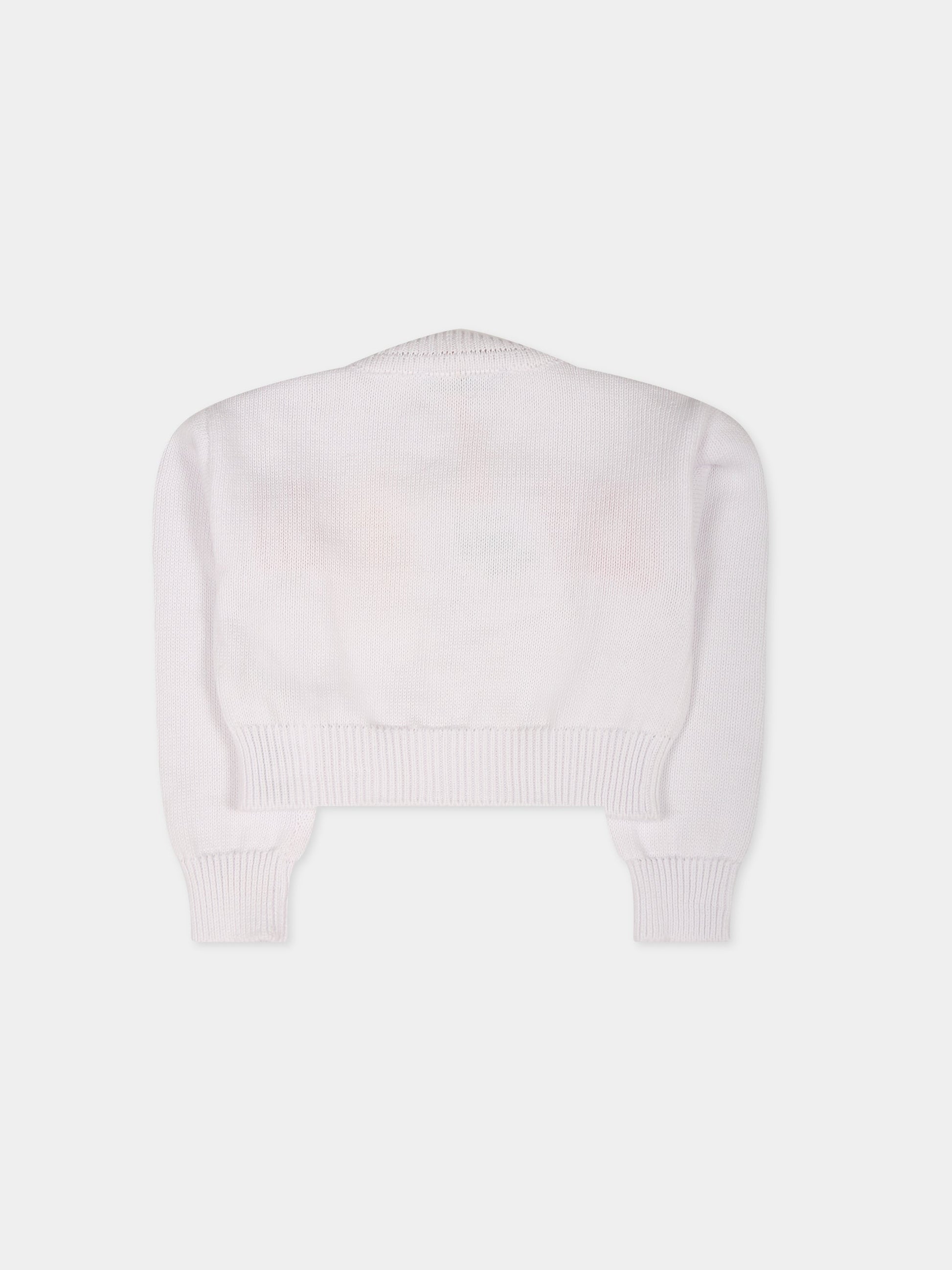 Cardigan bianco per neonata con logo multicolor,Msgm Kids,MS029382 001