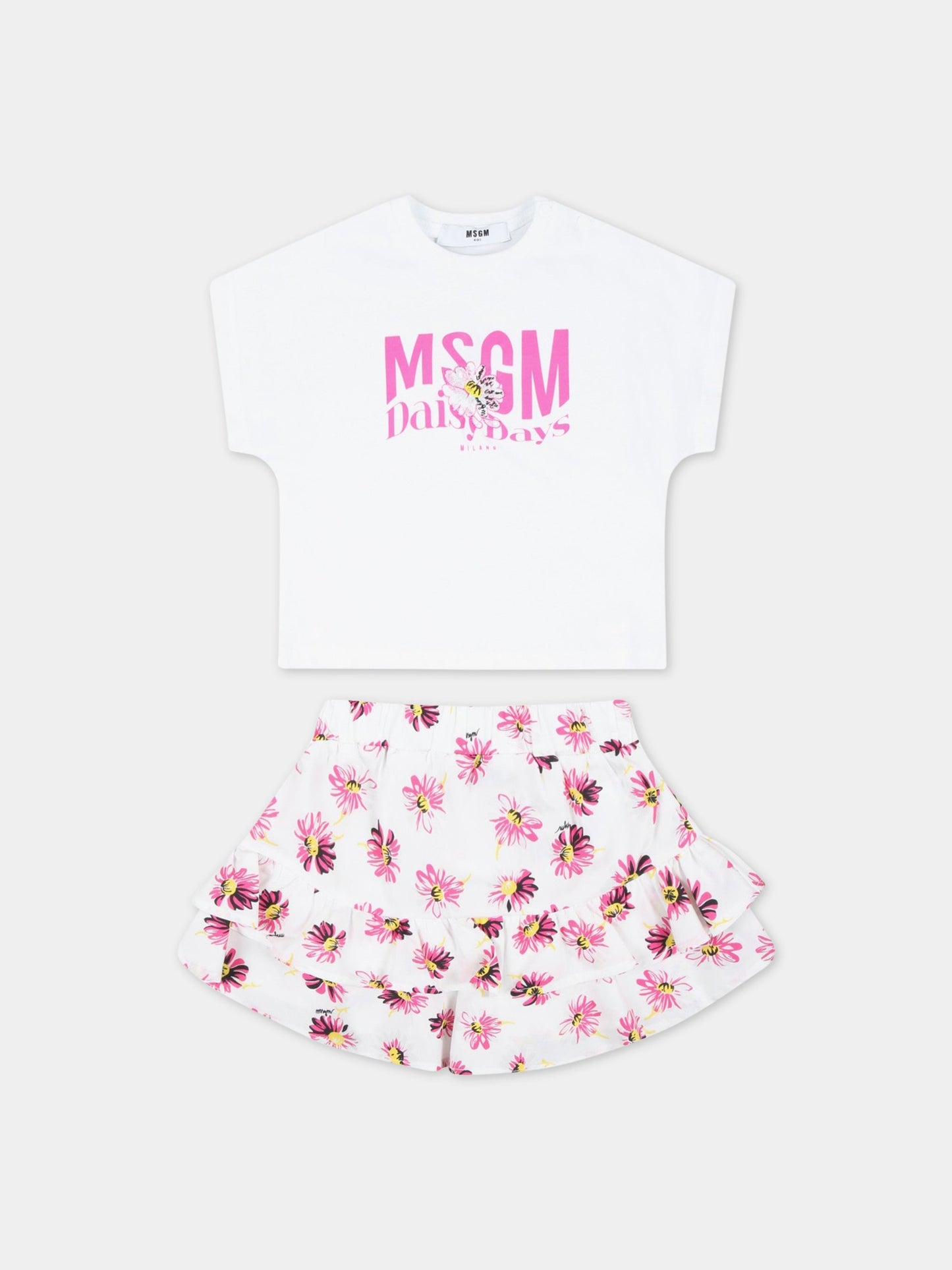 Completo bianco per neonata con logo fucsia,Msgm Kids,MS029387 001