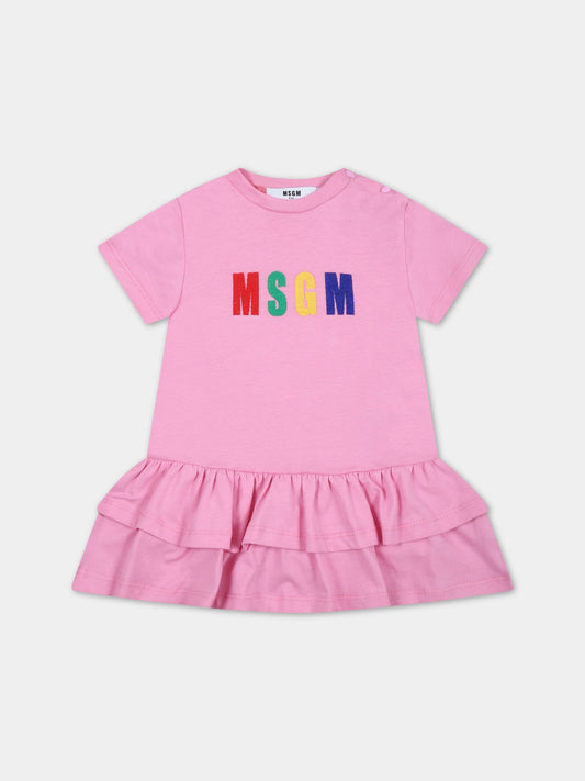 Vestito rosa per neonata con logo ricamato,Msgm Kids,MS029362 042