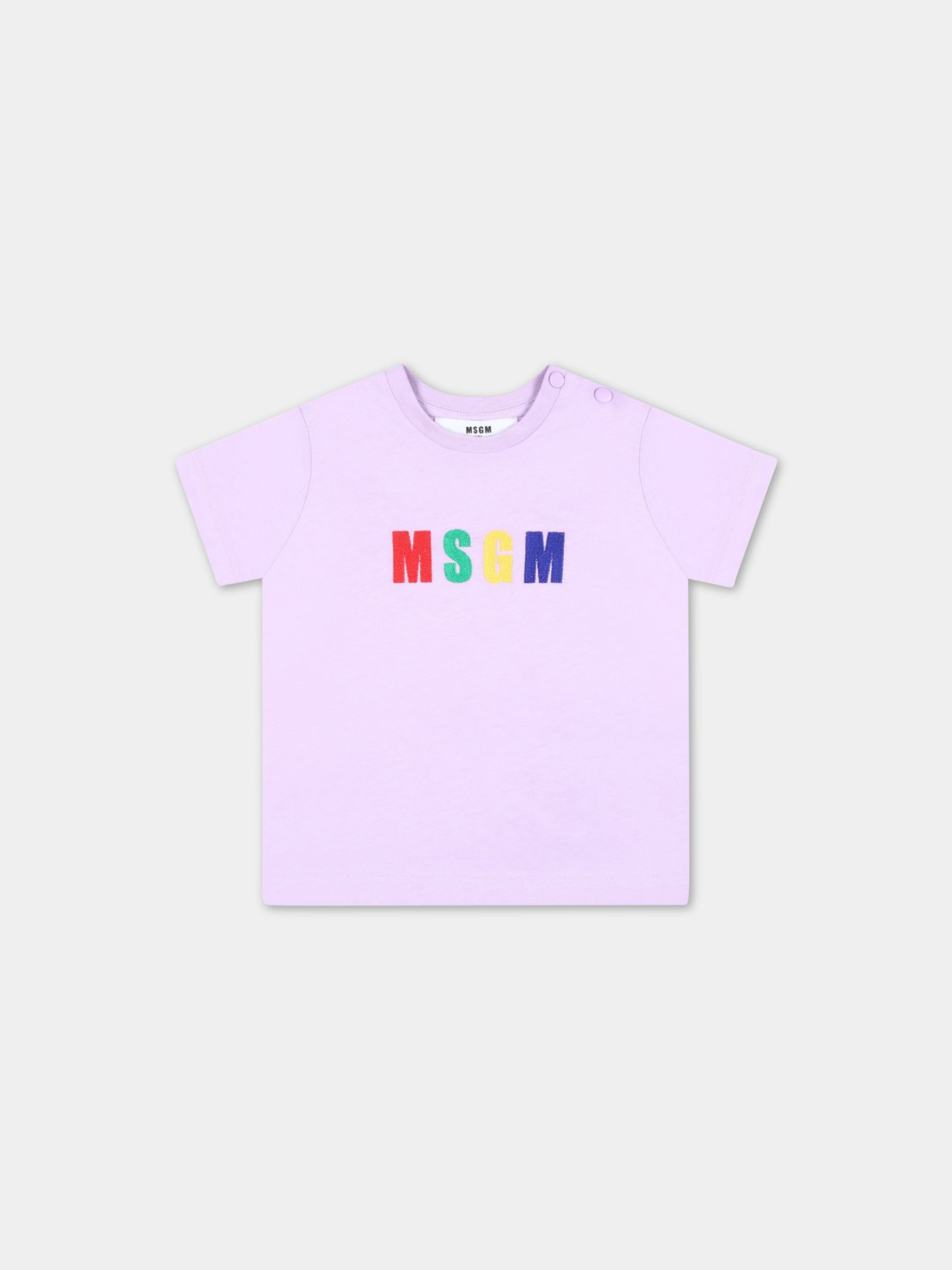 T-shirt viola per neonata con logo multicolor,Msgm Kids,MS029357 071