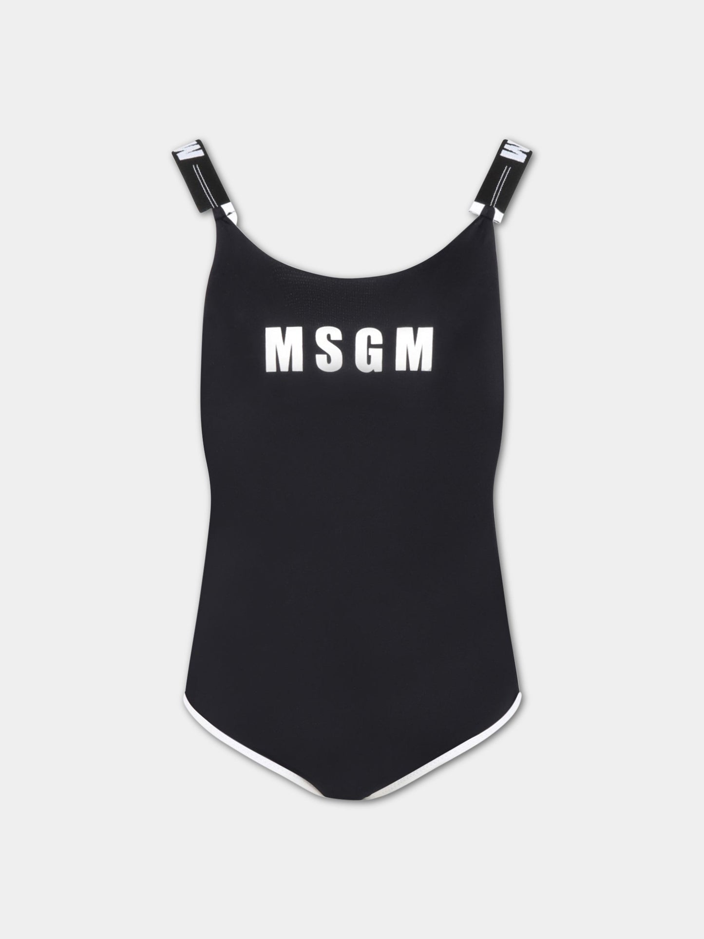 Costume nero da bagno per bambina con logo bianco,Msgm Kids,MS029343 110