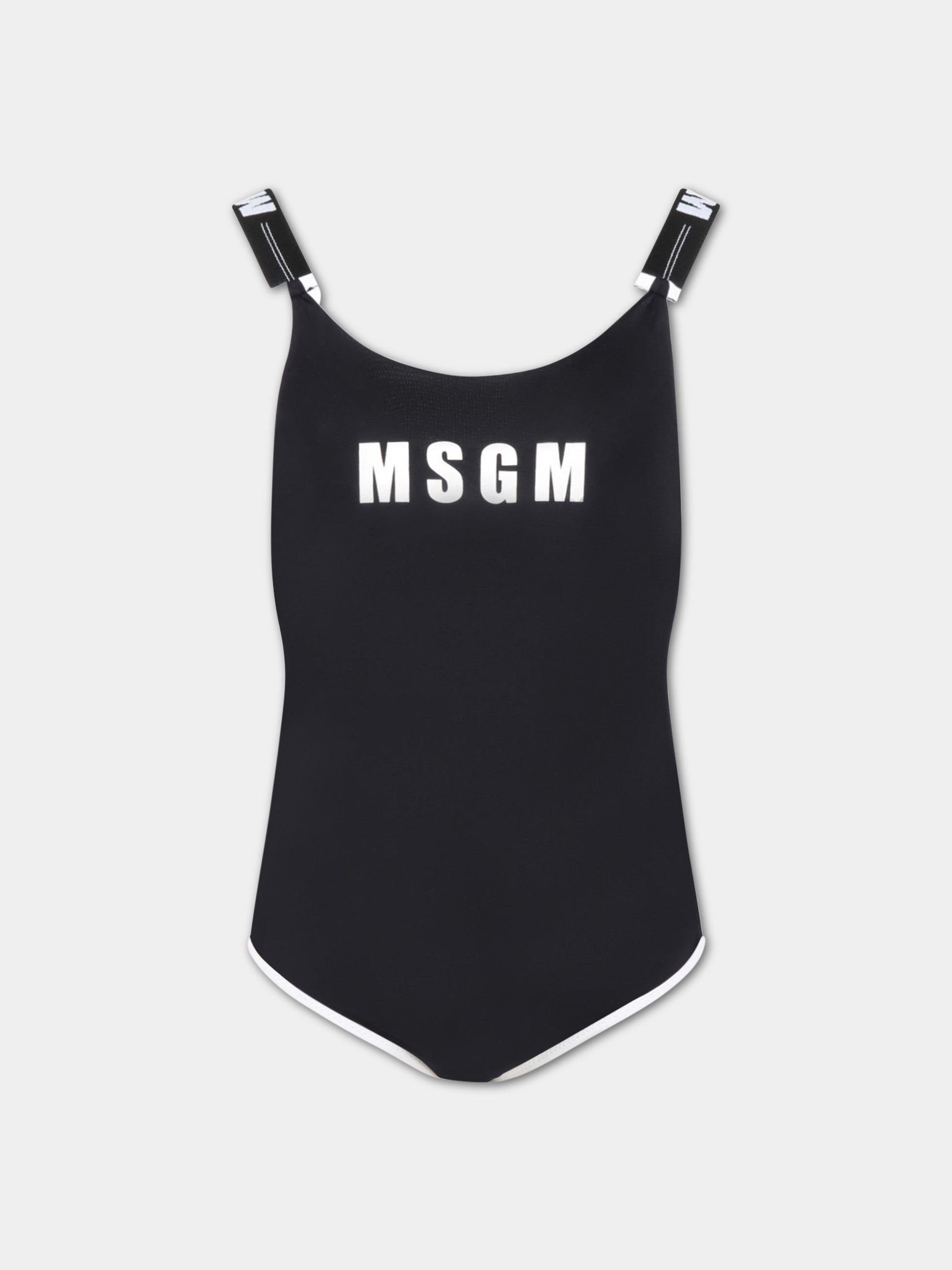 Costume nero da bagno per bambina con logo bianco,Msgm Kids,MS029343 110