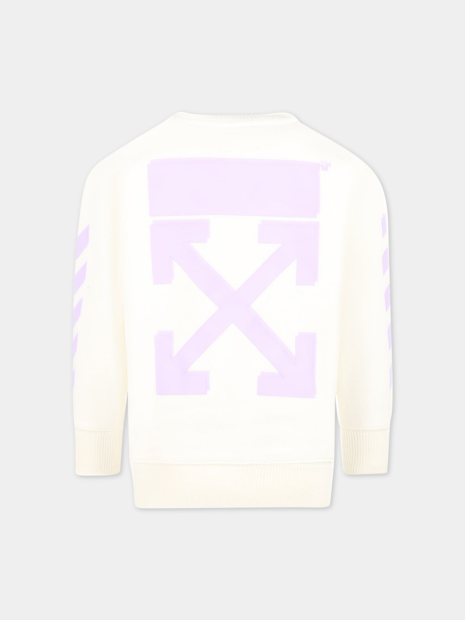 Felpa avorio per bambina con logo viola,Off White,OGBA001S23FLE0010336