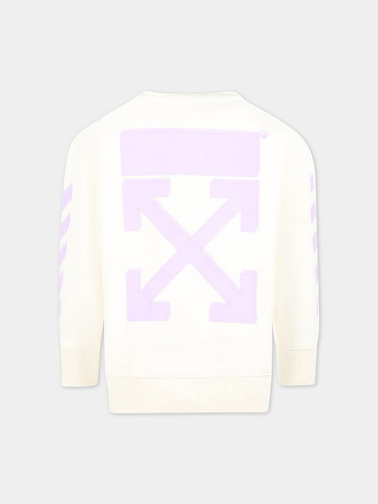 Felpa avorio per bambina con logo viola,Off White,OGBA001S23FLE0010336