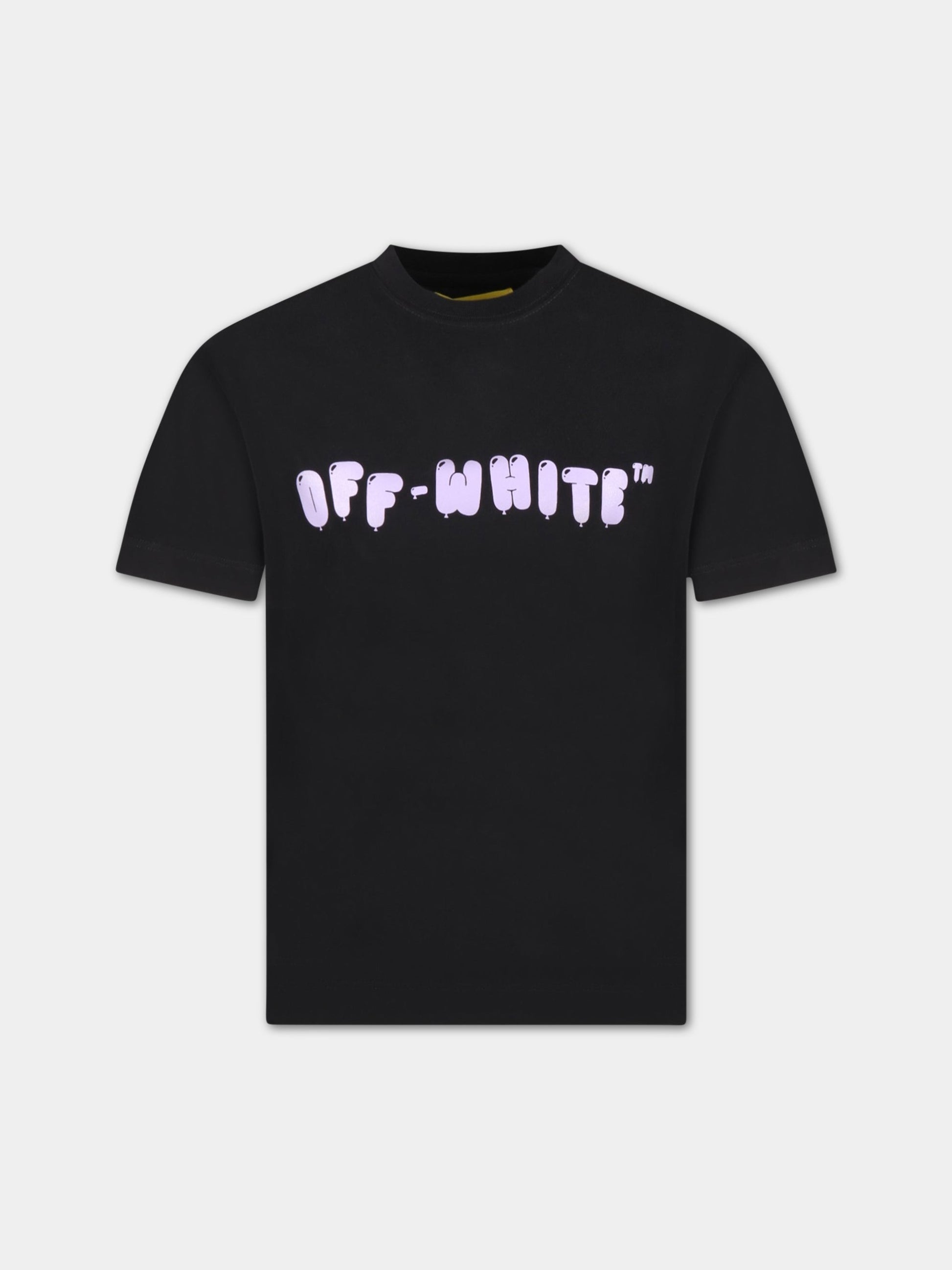 T-shirt nera per bambina con logo viola,Off White,OGAA001S23JER0031036