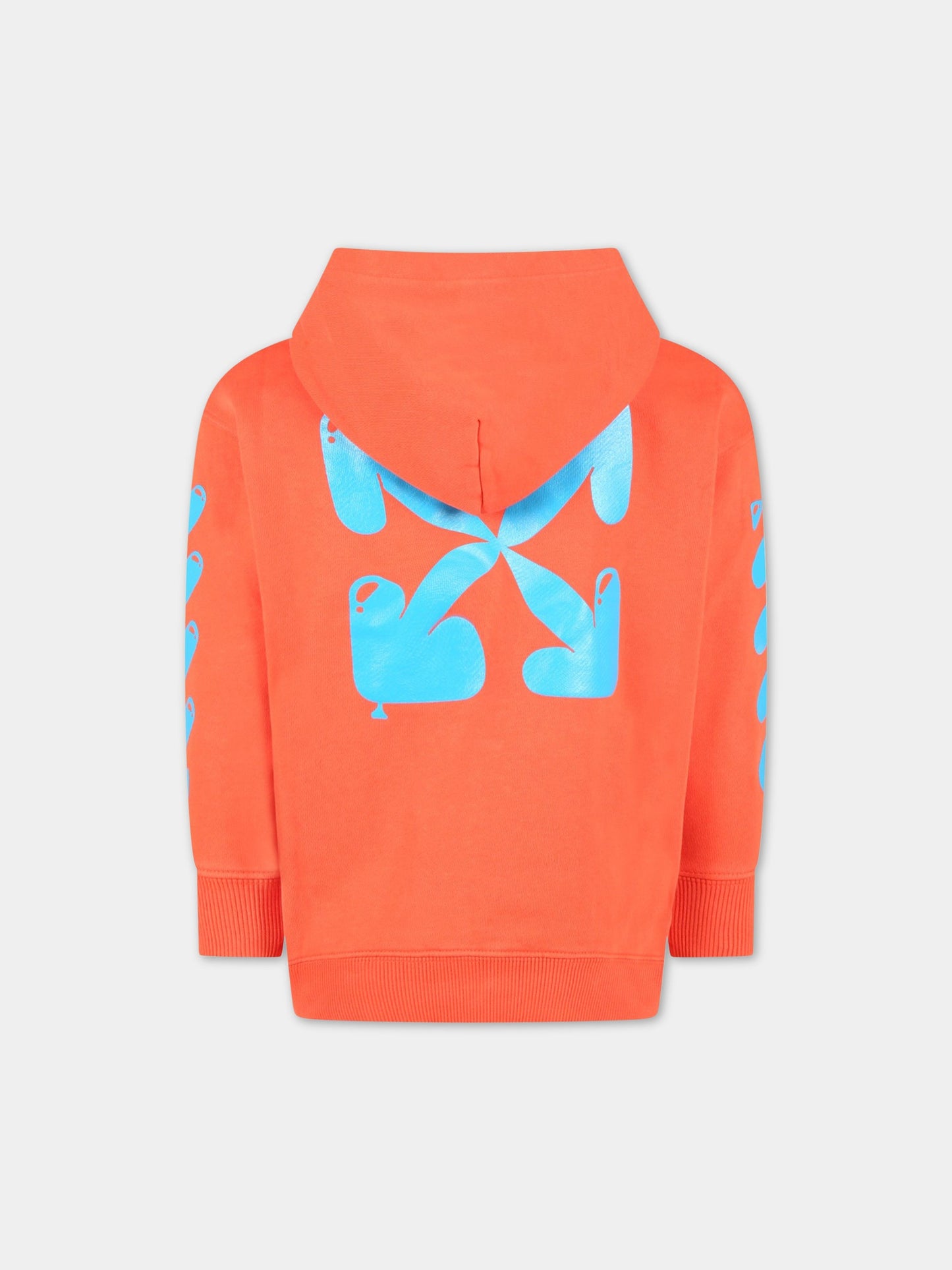Felpa arancione per bambini con logo blu,Off White,OBBB001S23FLE0072545