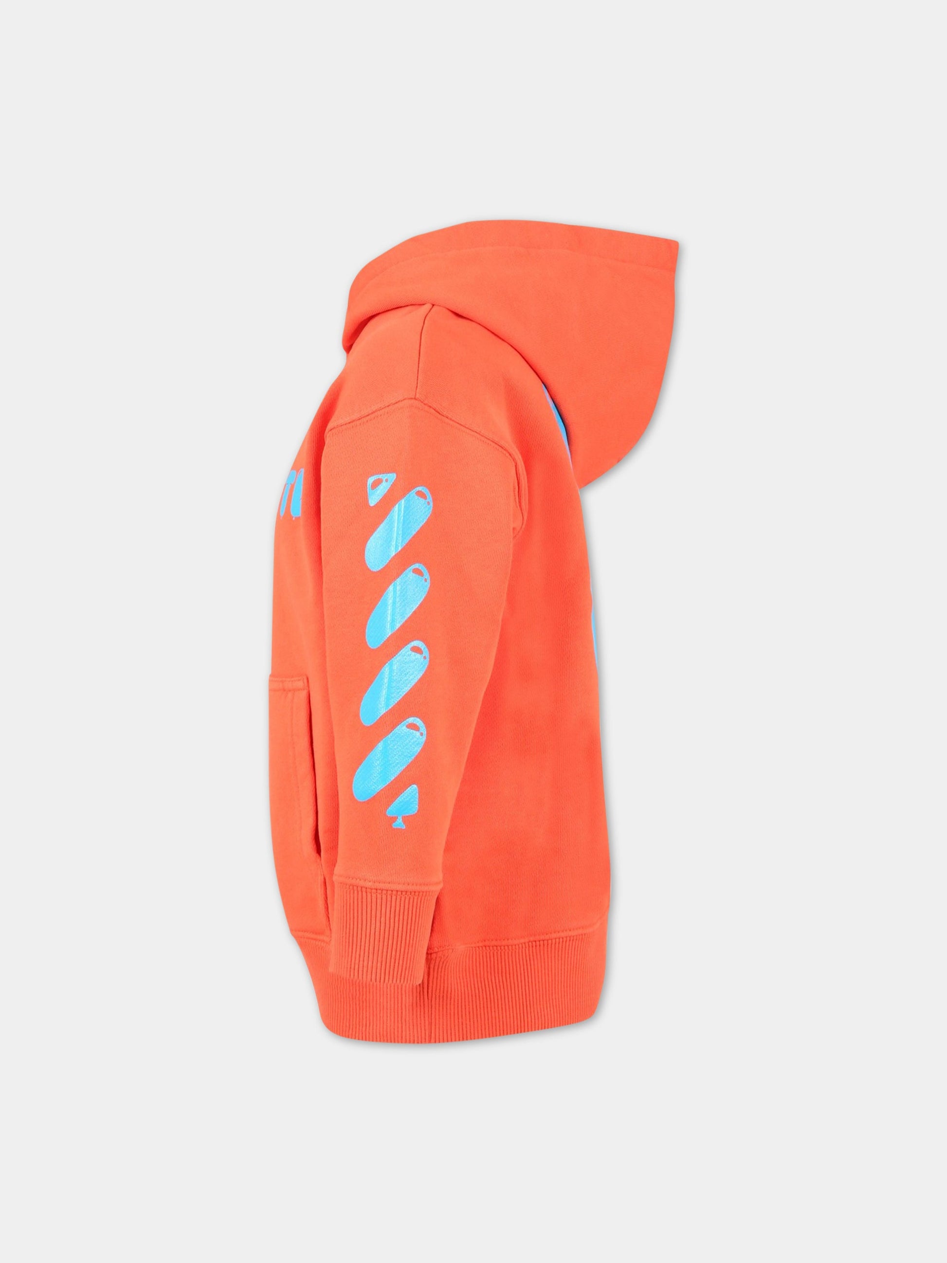 Felpa arancione per bambini con logo blu,Off White,OBBB001S23FLE0072545