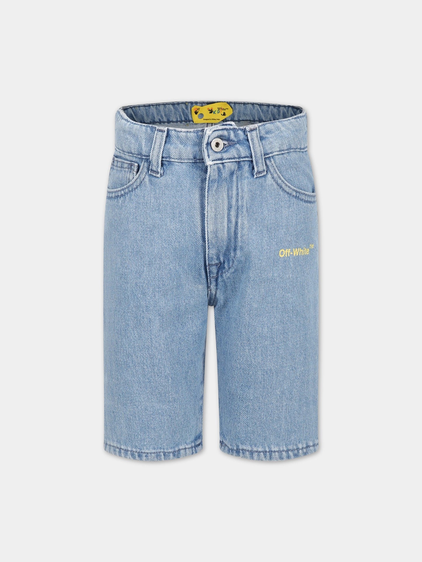 Shorts celesti per bambino con logo e frecce,Off White,OBYC001S23DEN0014418