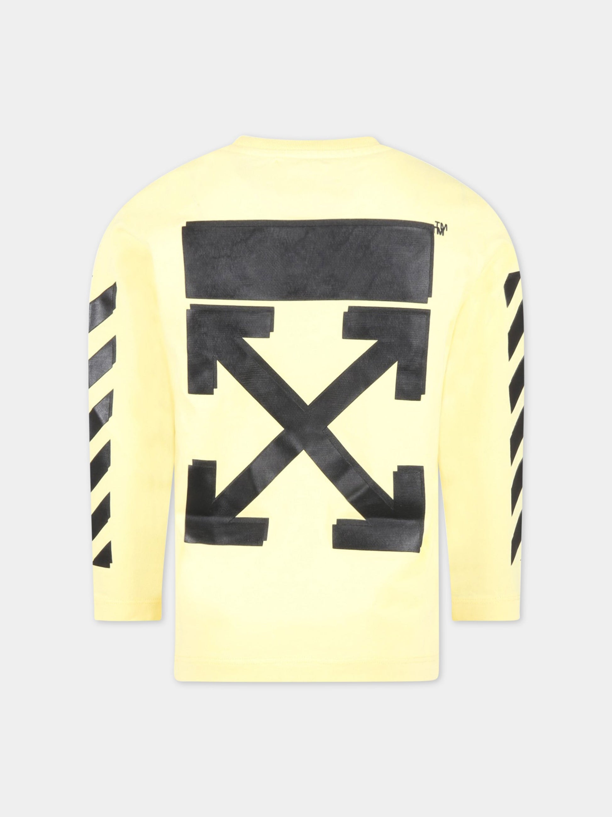 T-shirt gialla per bambino con logo nero,Off White,OBAB001S23JER0011810