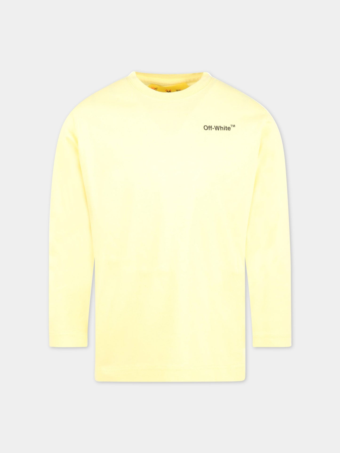 T-shirt gialla per bambino con logo nero,Off White,OBAB001S23JER0011810