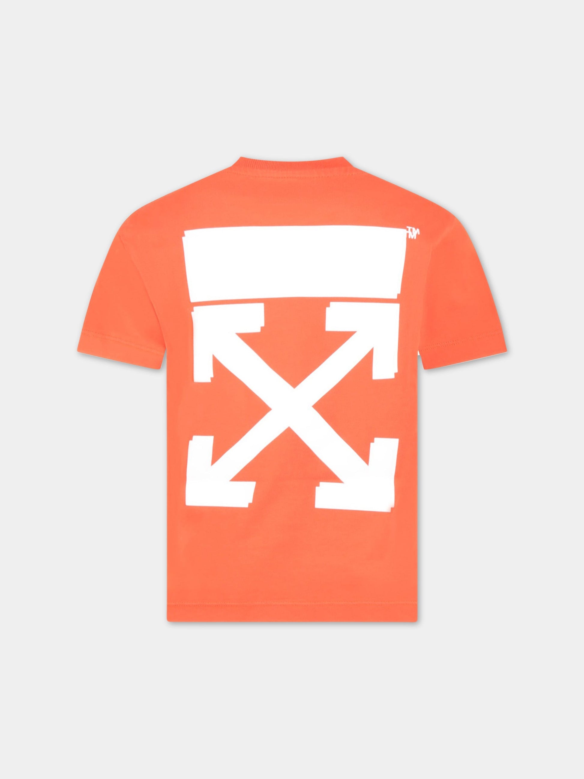 T-shirt arancione per bambino con logo bianco,Off White,OBAA002S23JER0012501