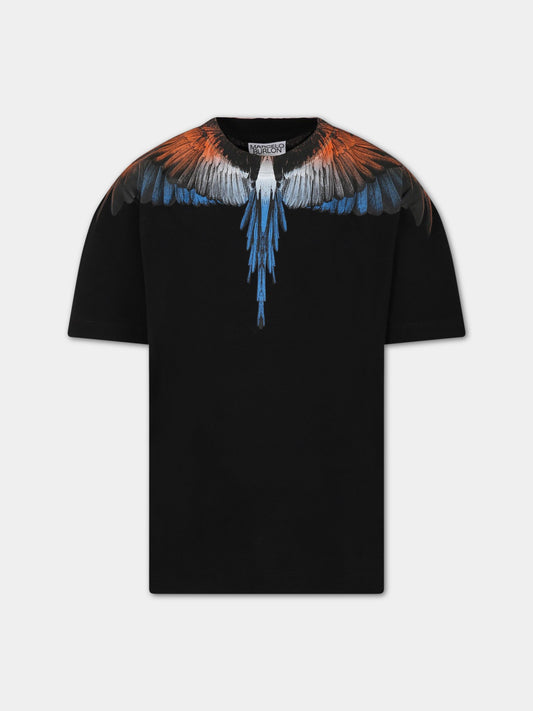 T-shirt nera per bambino con iconiche ali,Marcelo Burlon Kids,CBAA001S23JER0021020