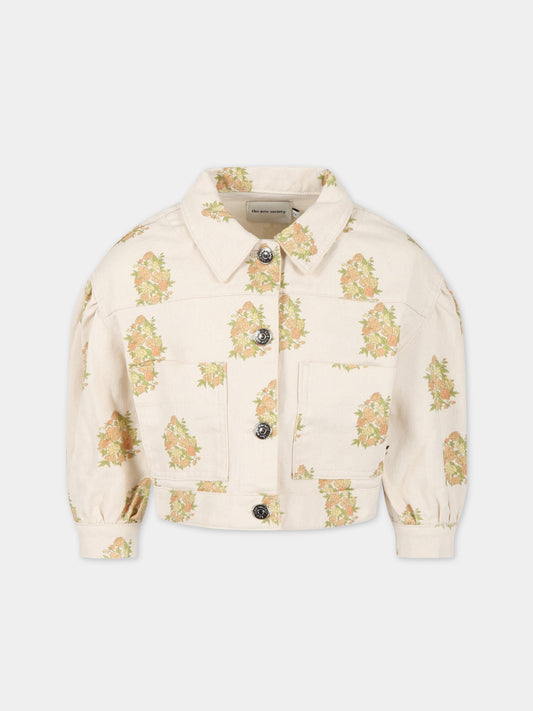 Giacca avorio per bambina con fiori e logo,The New Society,S23 K DN02 LORETTA