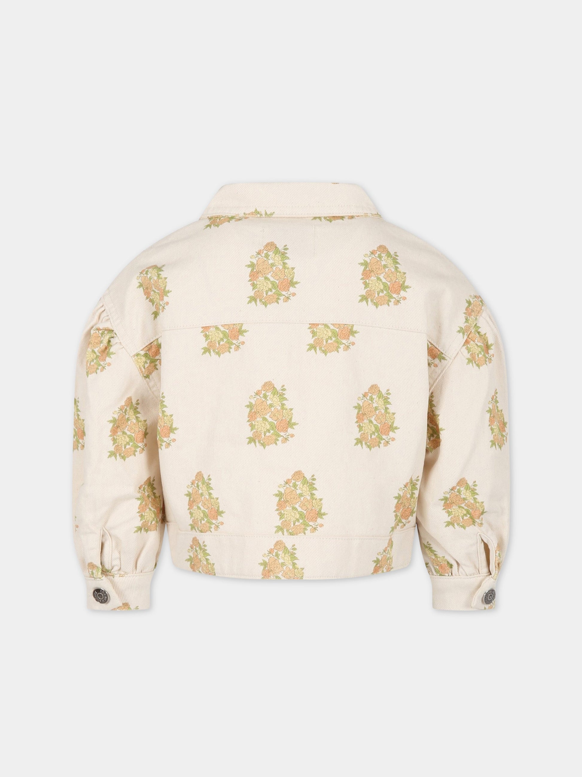 Giacca avorio per bambina con fiori e logo,The New Society,S23 K DN02 LORETTA