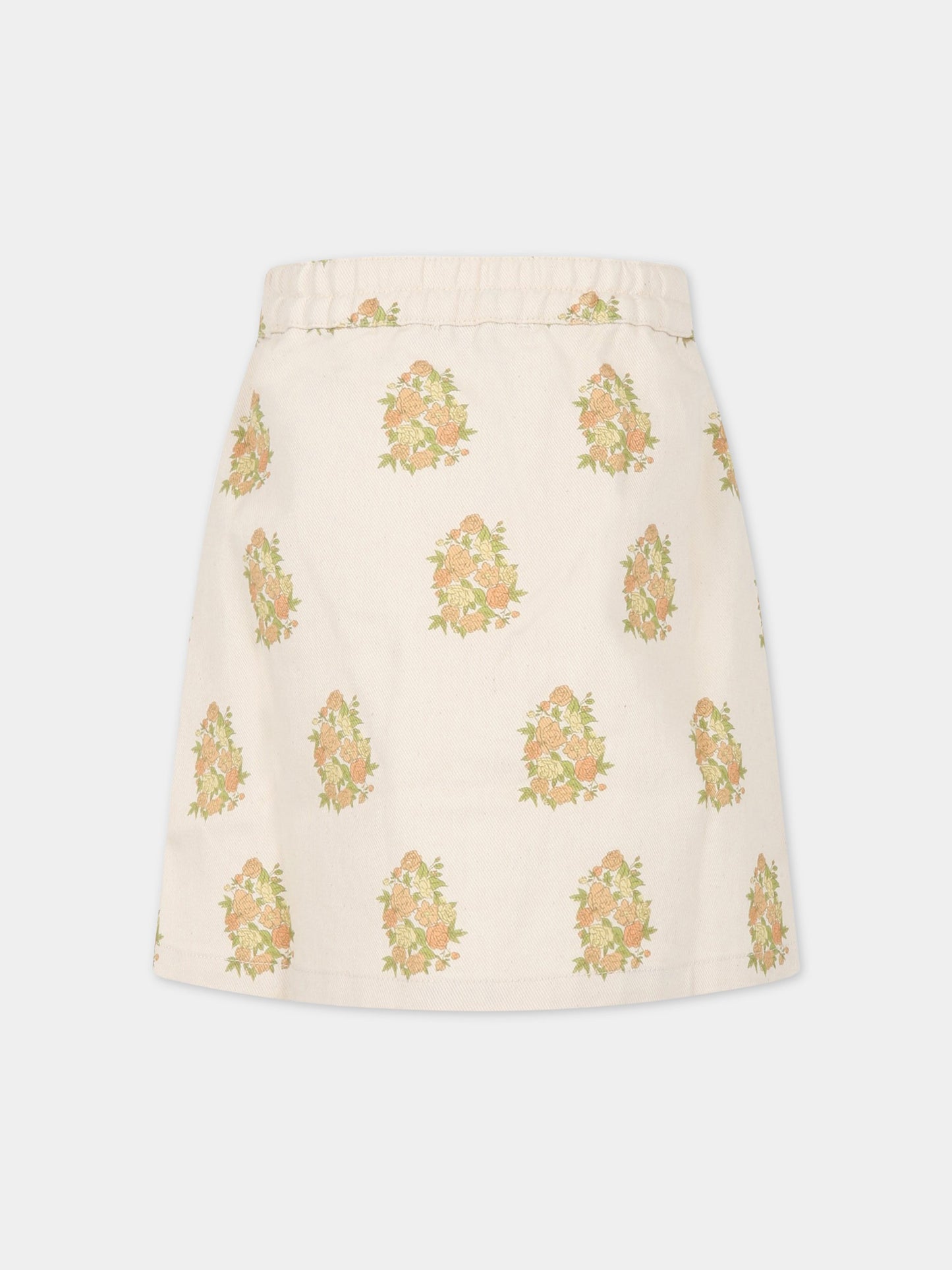 Gonna avorio per bambina con fiori all-over e con logo,The New Society,S23 K DN04 LORETTA