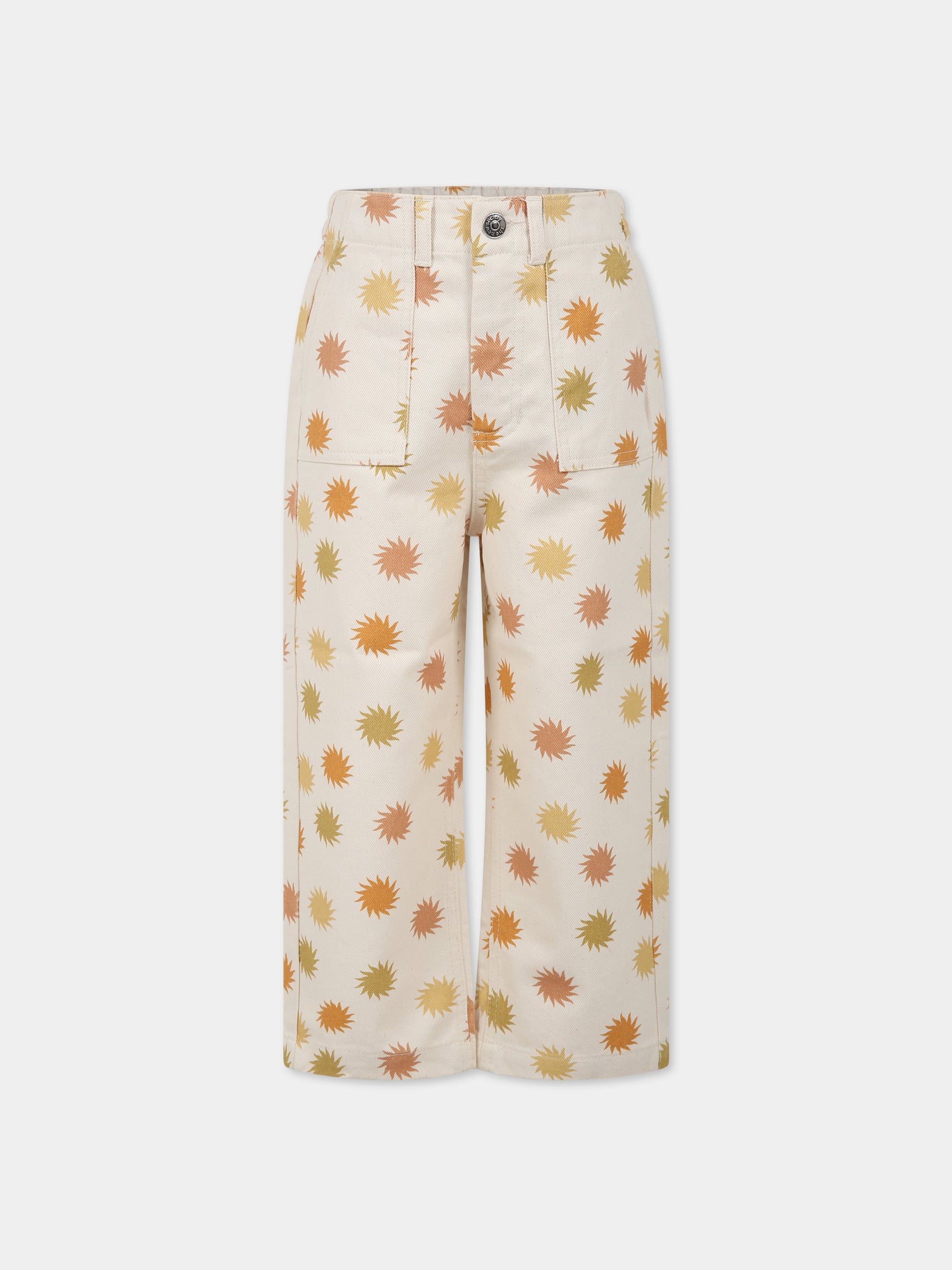 Pantaloni beige per bambini con stampa sole,The New Society,S23 K DN06 TRAMONTO