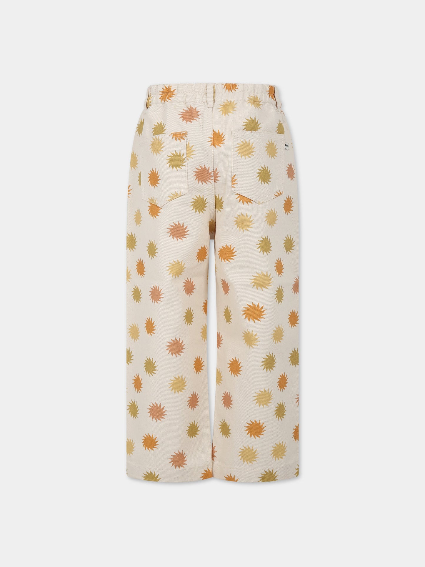 Pantaloni beige per bambini con stampa sole,The New Society,S23 K DN06 TRAMONTO