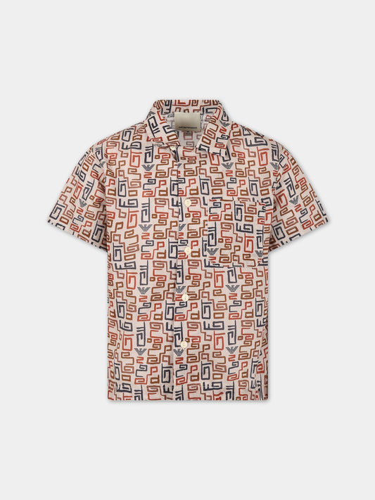 Camicia avorio per bambino con logo,Armani Junior,3R4C6D 1NS9Z F184