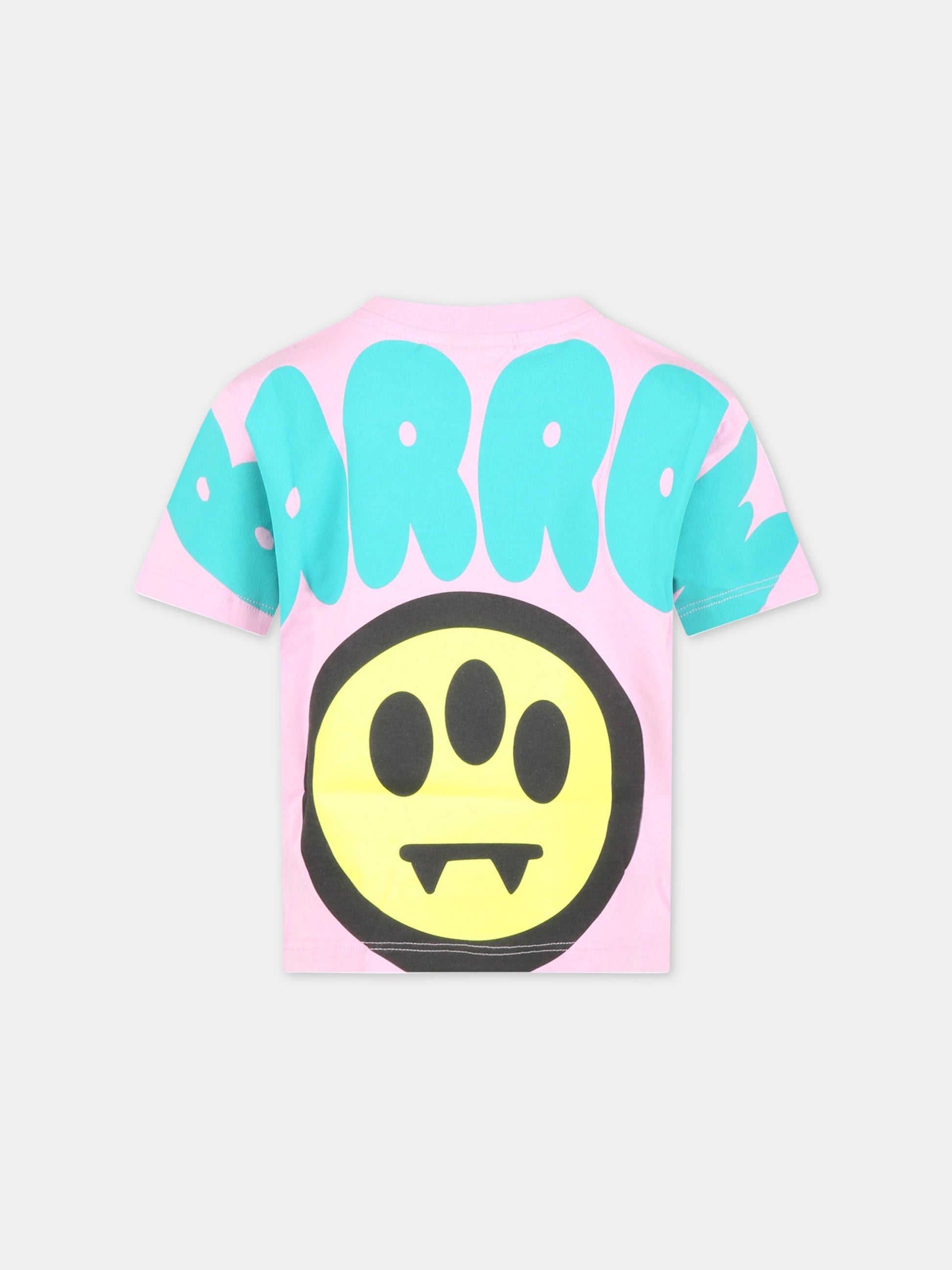 T-shirt rosa per bambina con logo verde e smile,Barrow,033038 042