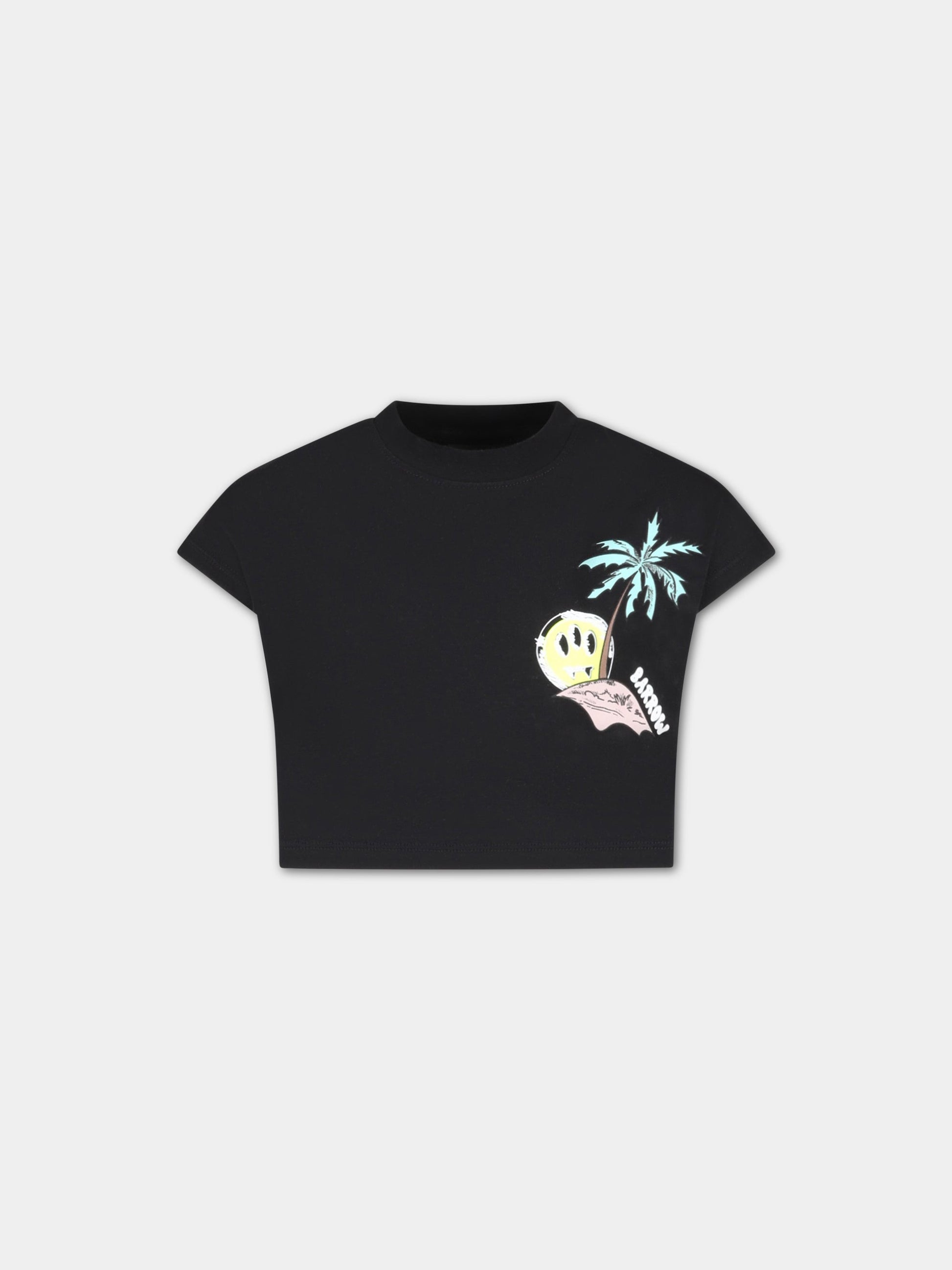 T-shirt nera corta per bambina con smile e fiori,Barrow,033050 110
