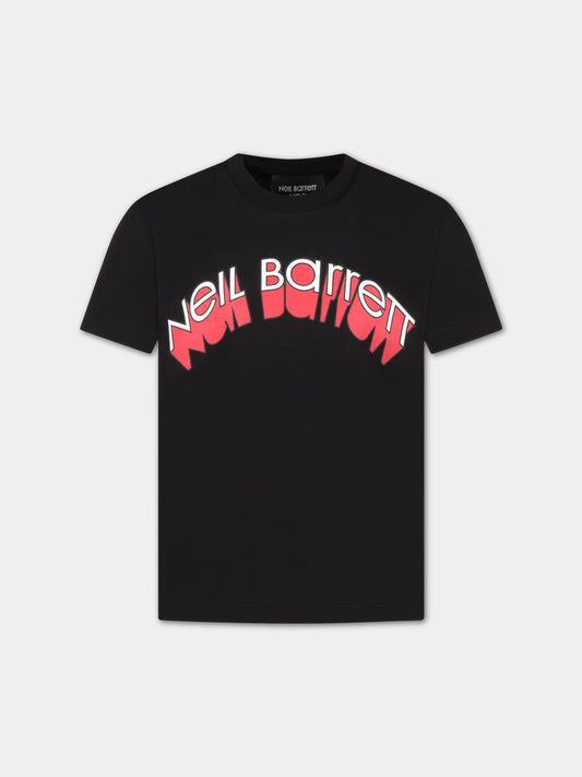 T-shirt nera per bambino con logo bianco e rosso,Neil Barrett Kids,033580 110