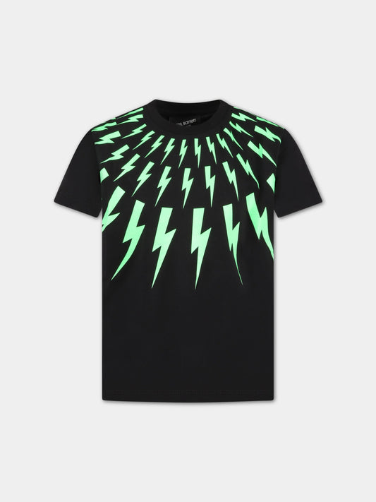 T-shirt nera per bambino con iconiche saette,Neil Barrett Kids,033623 110/48