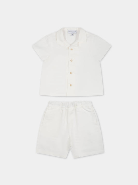 Completo bianco per neonato con iconico aquilotto,Armani Junior,3RHVJ5 4N7RZ 0101