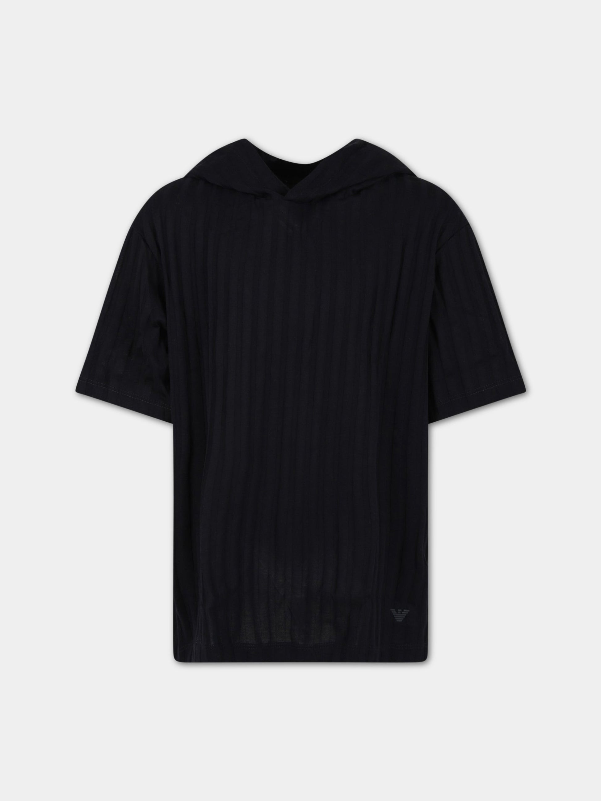 T-shirt nera per bambina con iconico aquilotto,Armani Junior,3R4TT8 1JGYZ 09J2