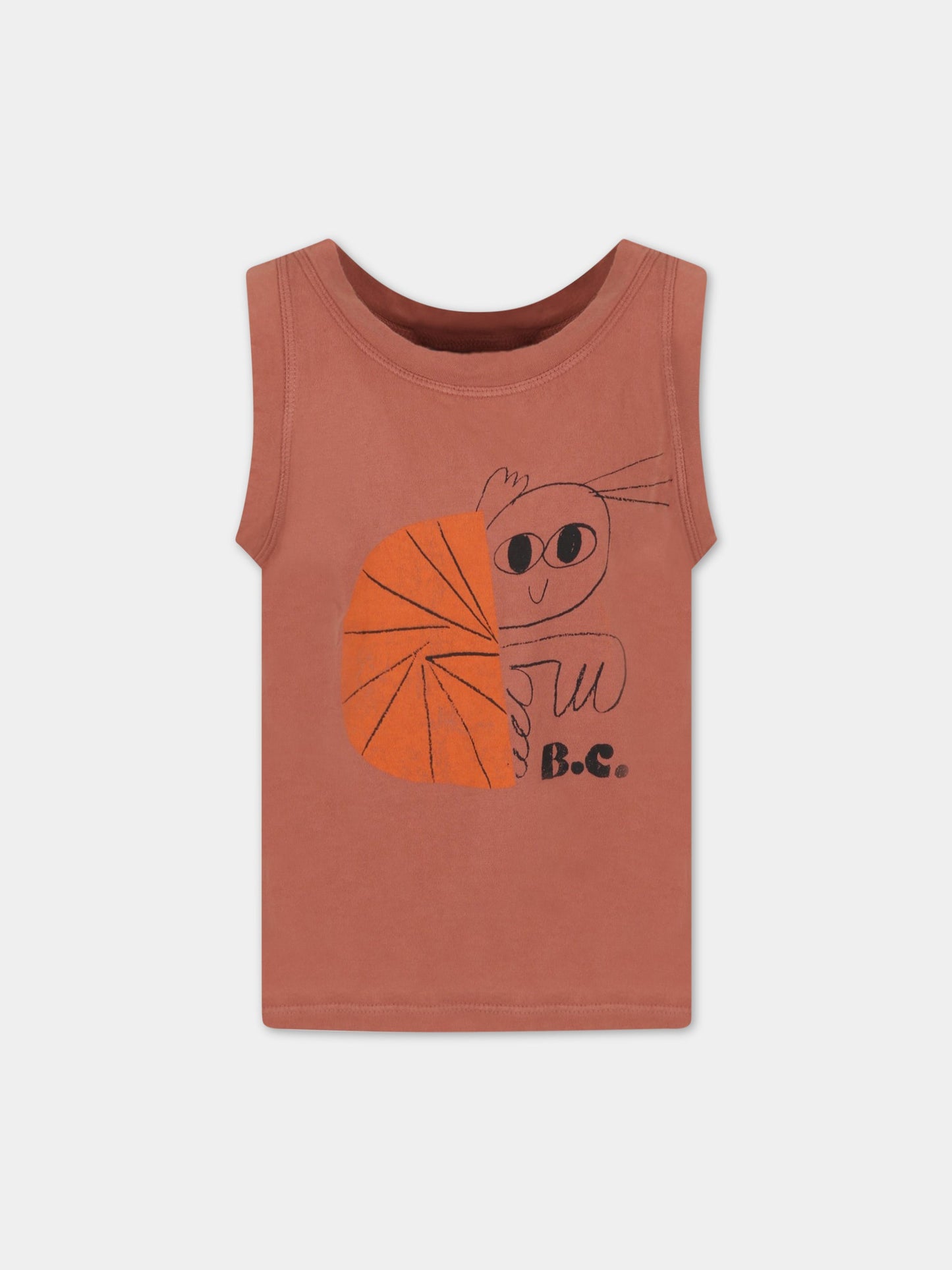 Canotta marrone per bambina con paguro e logo,Bobo Choses,123AC025