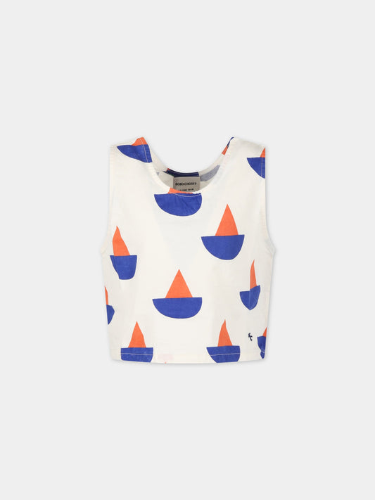 Canotta bianca per bambina con stampa multicolor all-over e logo,Bobo Choses,123AC100