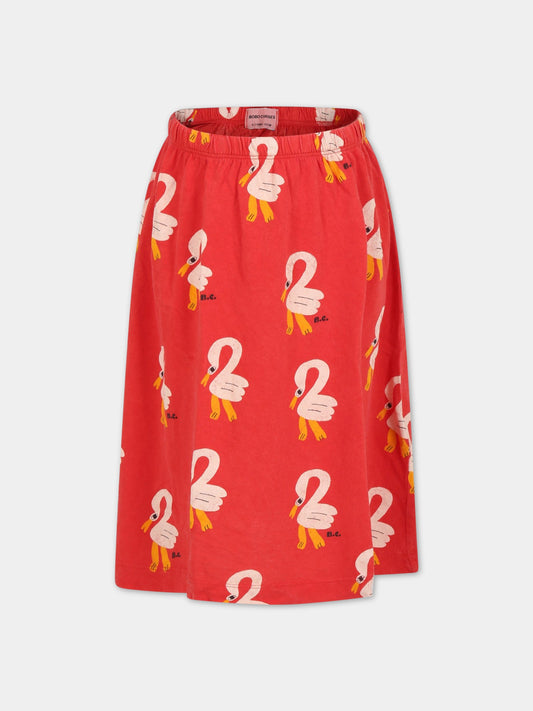 Gonna rossa per bambina con fenicotteri e logo,Bobo Choses,123AC106