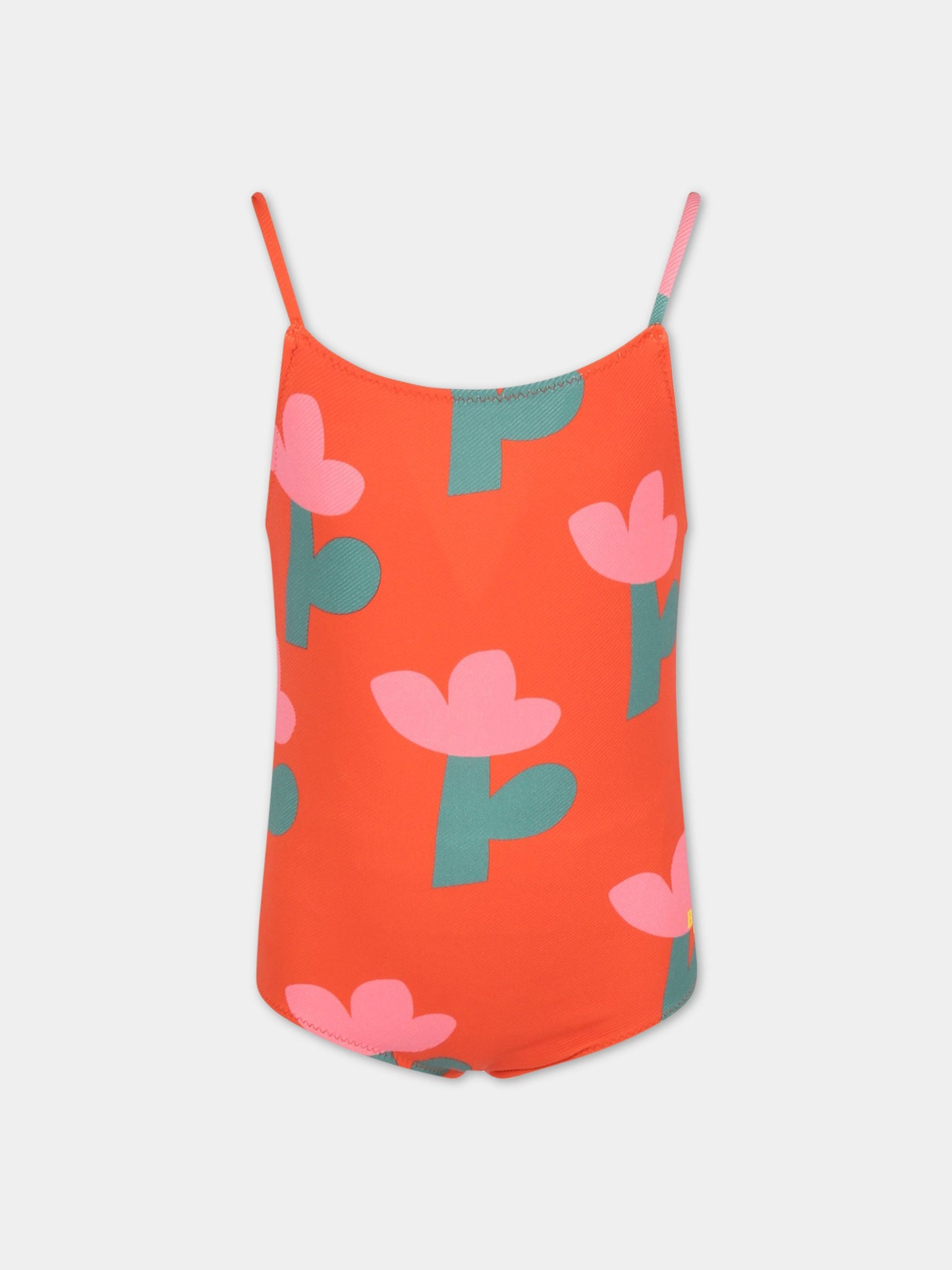 Costume rosso per bambina con stampa fiori multicolor all-over,Bobo Choses,123AC146