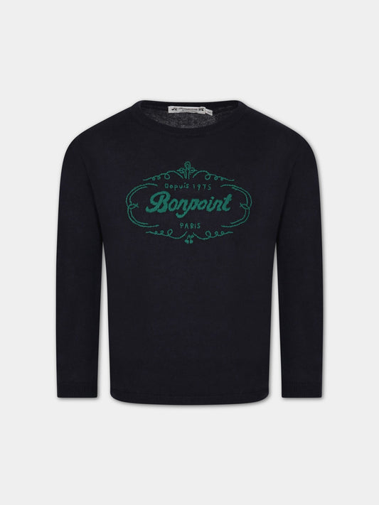 Maglione blu per bambini con logo e iconiche ciliegie,Bonpoint,S03BJUK00001 170