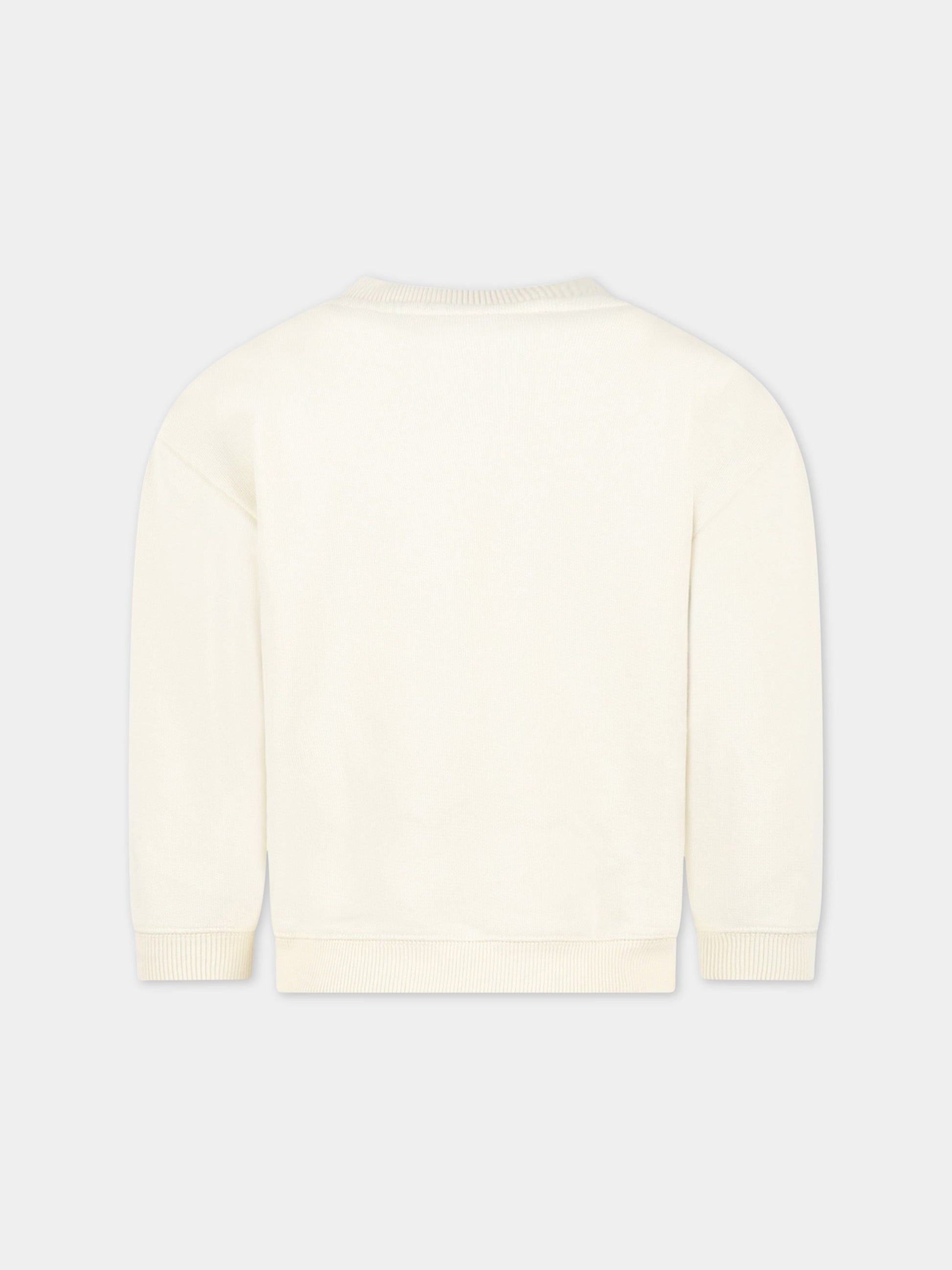 Felpa avorio per bambini con logo blu ricamato,Bonpoint,S03BSWK00002 103