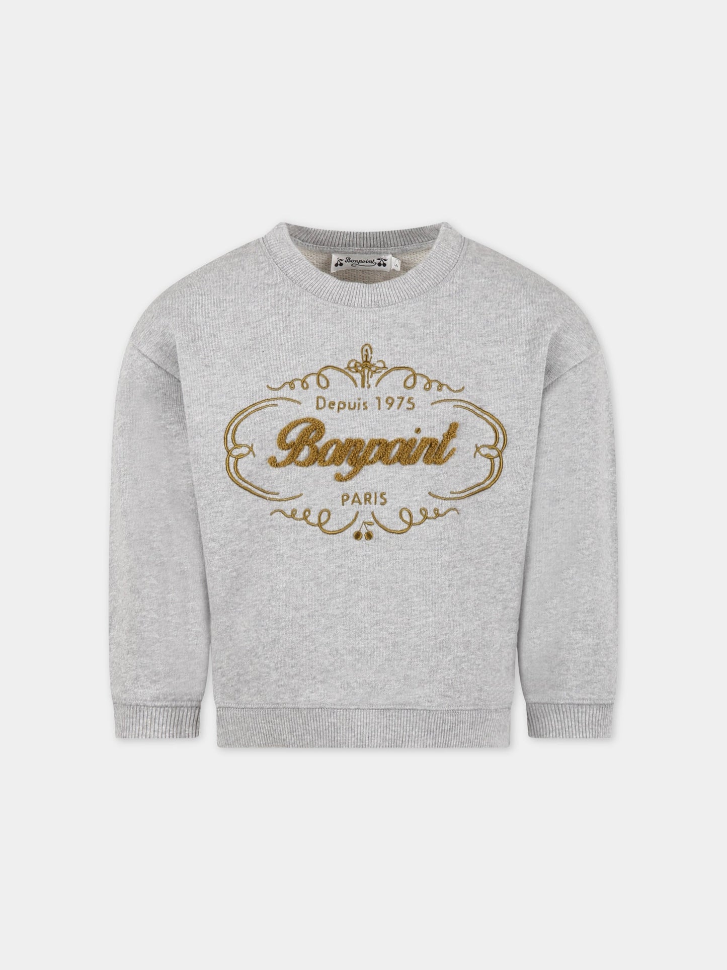 Felpa grigia per bambini con logo verde ricamato,Bonpoint,S03BSWK00002 192B