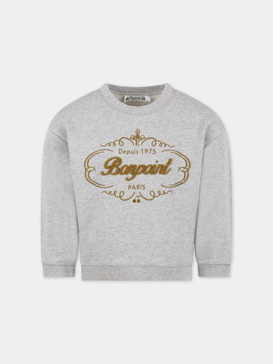 Felpa grigia per bambini con logo verde ricamato,Bonpoint,S03BSWK00002 192B