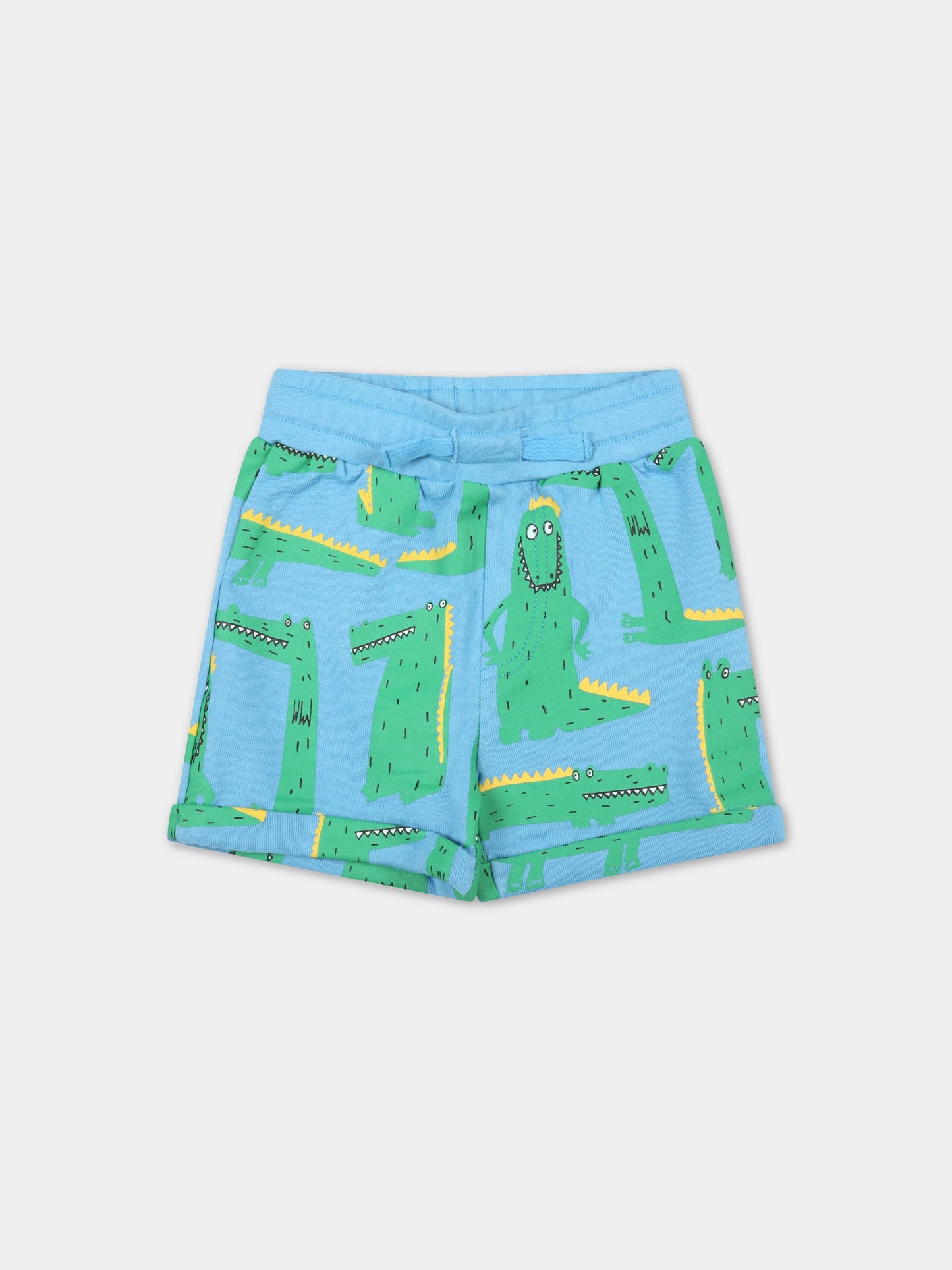 Short celeste per neonato con coccodrilli,Stella Mccartney Kids,8Q6TI9 Z0169 604VE