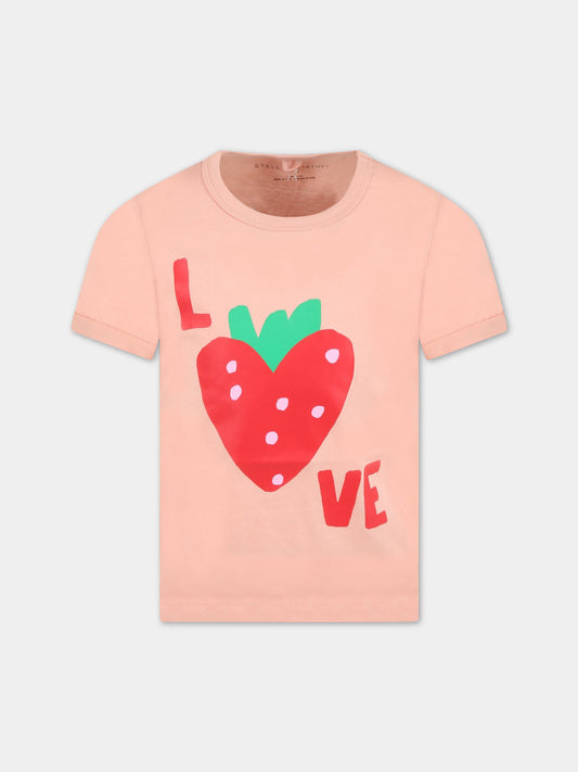 T-shirt rosa per bambina con fragola,Stella Mccartney Kids,8Q8BC1 Z0168 502