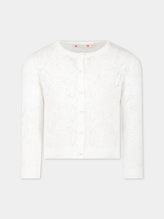 Cardigan avorio per bambina con iconiche ciliegie all-over,Bonpoint,S03GCAK00107 003