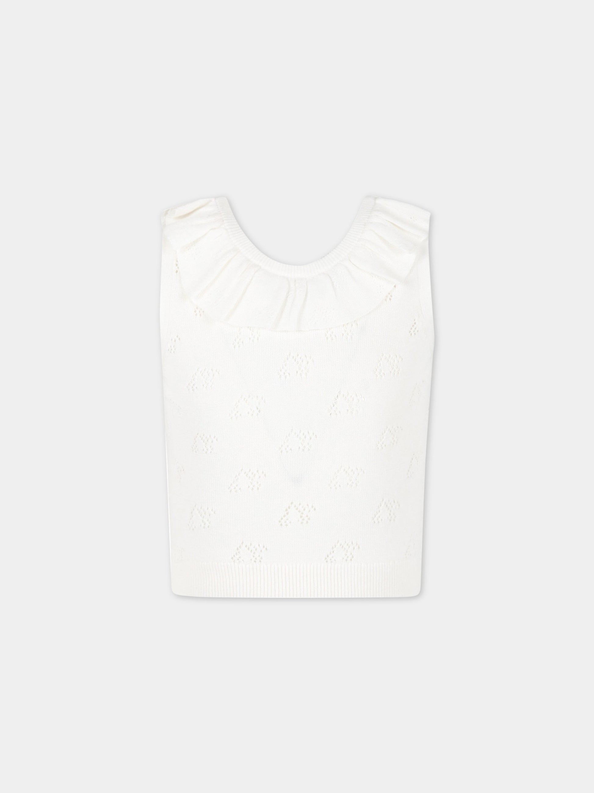 Maglia bianca per bambina con rouches e ciliegie all-over,Bonpoint,S03GJUK00008 002