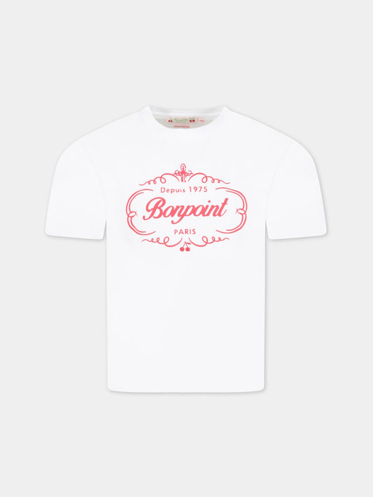 T-shirt bianca per bambina con logo rosso,Bonpoint,S03GTSK00009 100