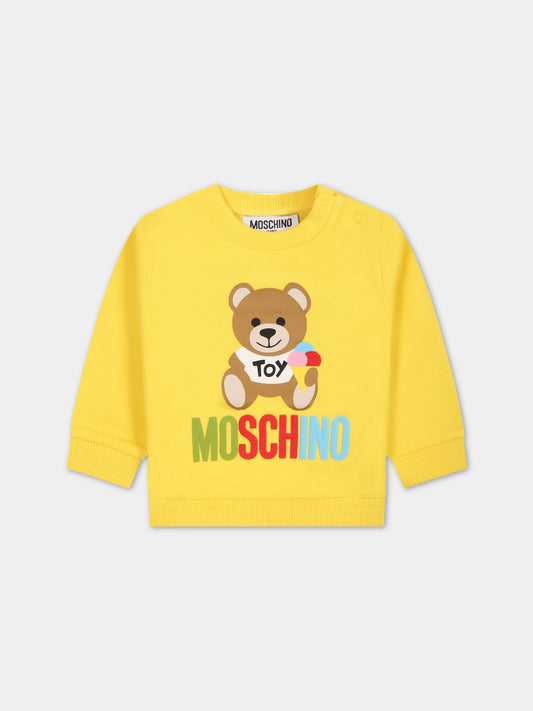 Felpa gialla per neonati con Teddy Bear e logo,Moschino Kids,MUF04Q LCA34 CYBER YELL