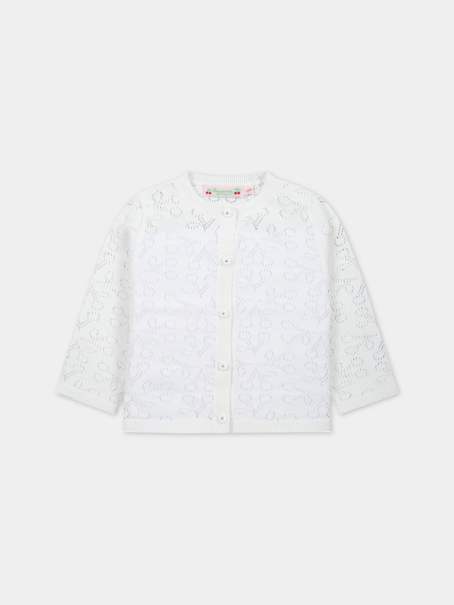 Cardigan avorio per neonata con iconiche ciliegie all-over,Bonpoint,S03XCAK00103 003