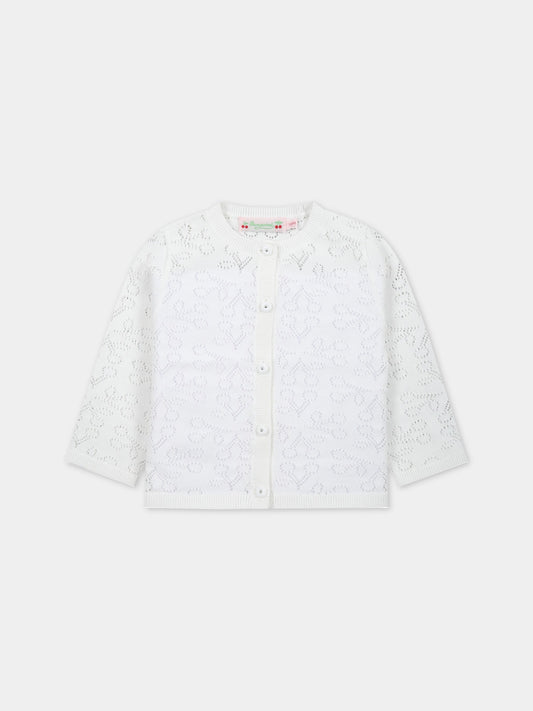Cardigan avorio per neonata con iconiche ciliegie all-over,Bonpoint,S03XCAK00103 003