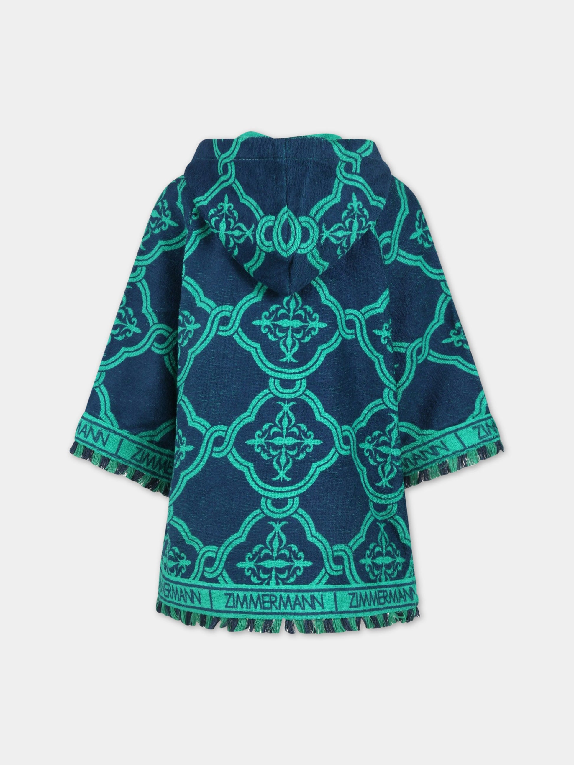 Vestito blu per bambina con stampa verde e logo,Zimmermann,5490DTIG BLGN