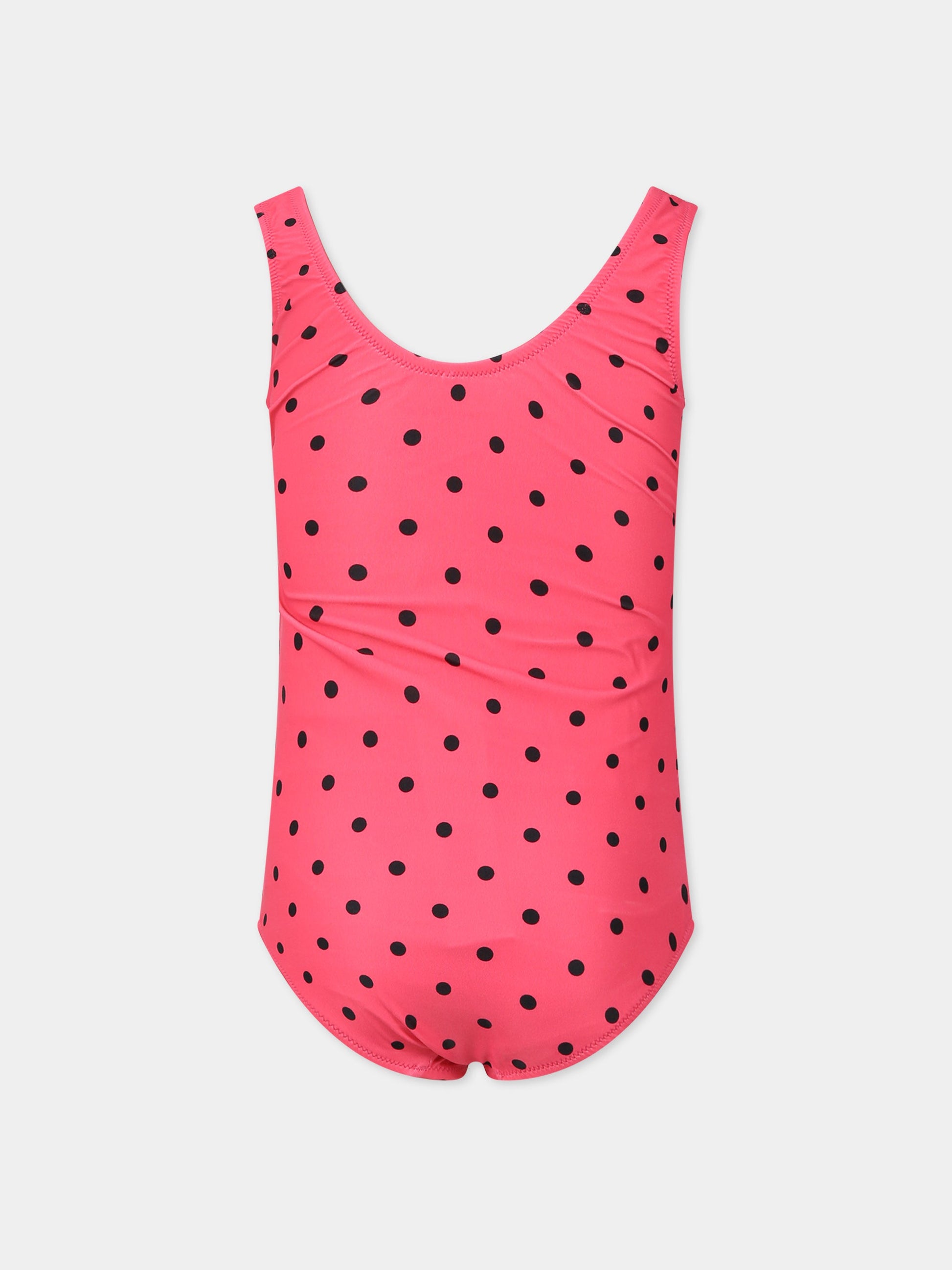 Costume fucsia intero per bambina con pois neri,Mini Rodini,2328010228