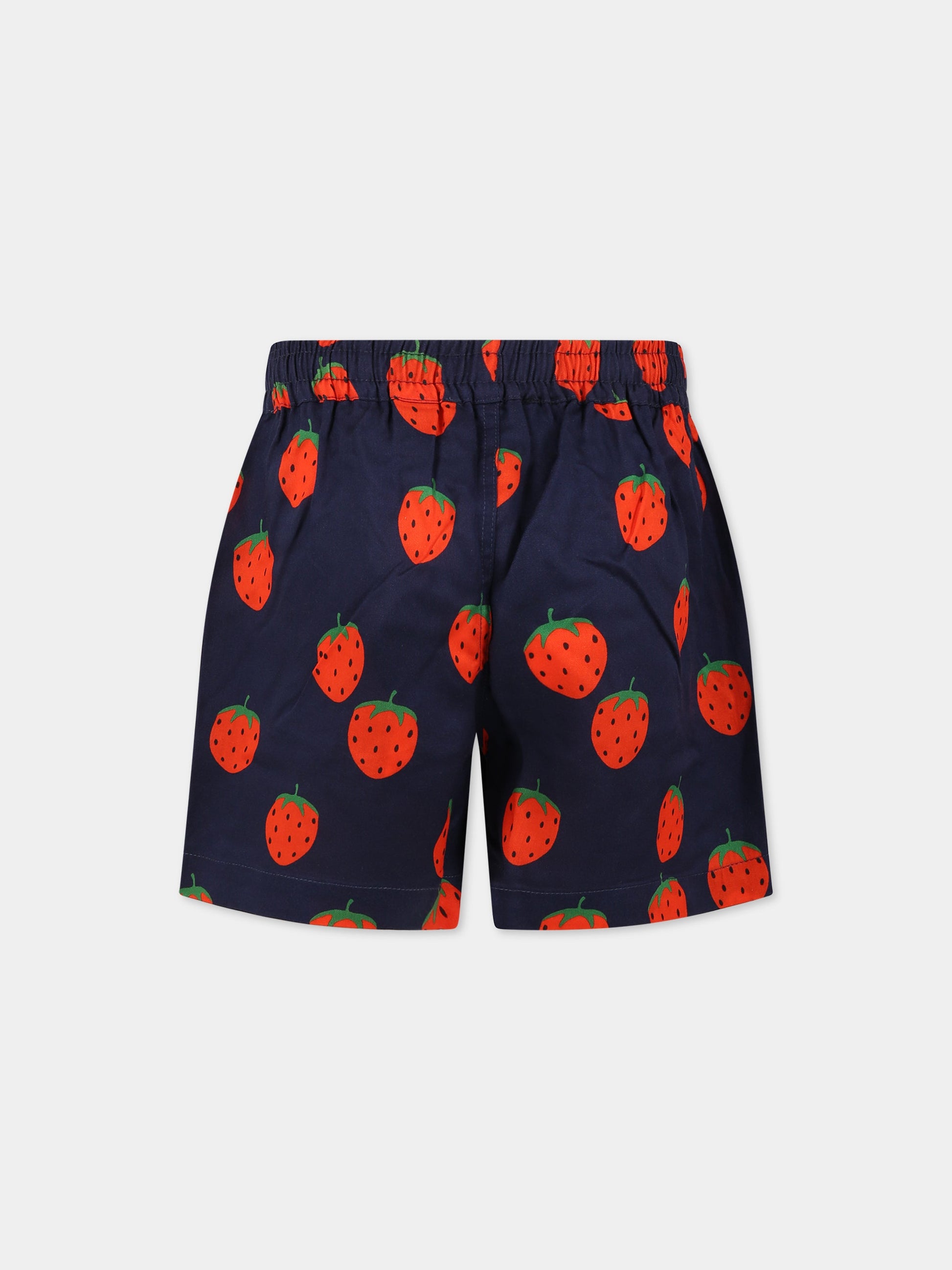 Shorts blu per bambini con stampa fragole,Mini Rodini,2323012260